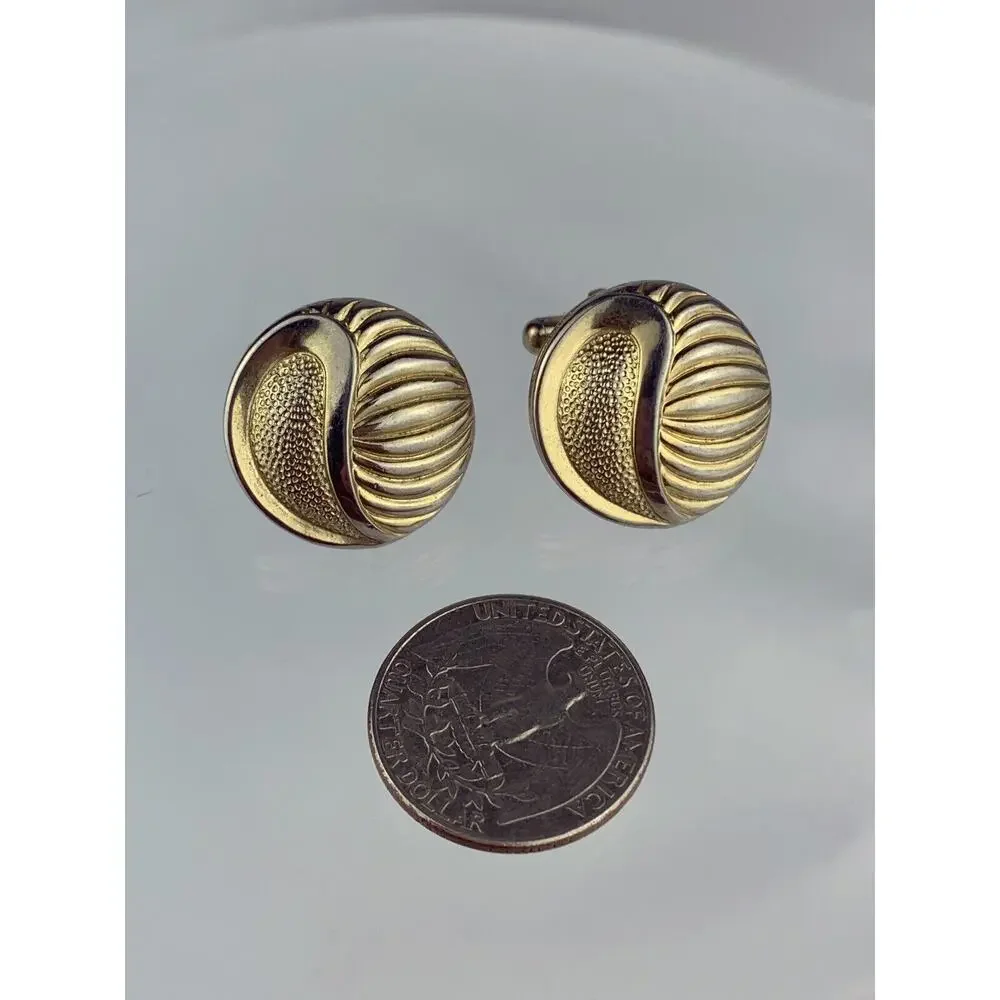 Retro 1980’s Style Button Gold Tone Cufflinks Flashy Funky Statement VTG N1